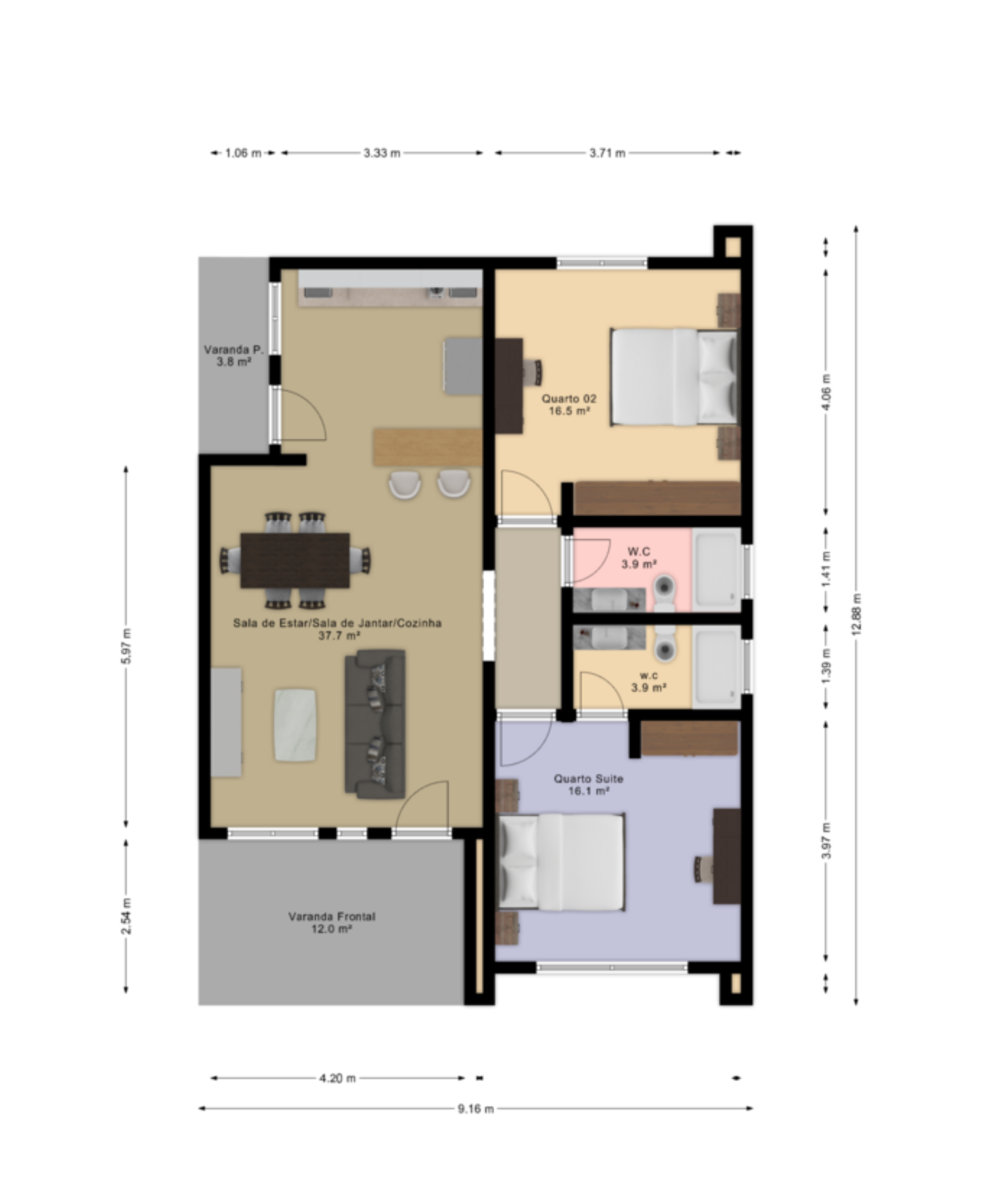 Planta Humanizada de Projecto de casa térrea com fachada moderna